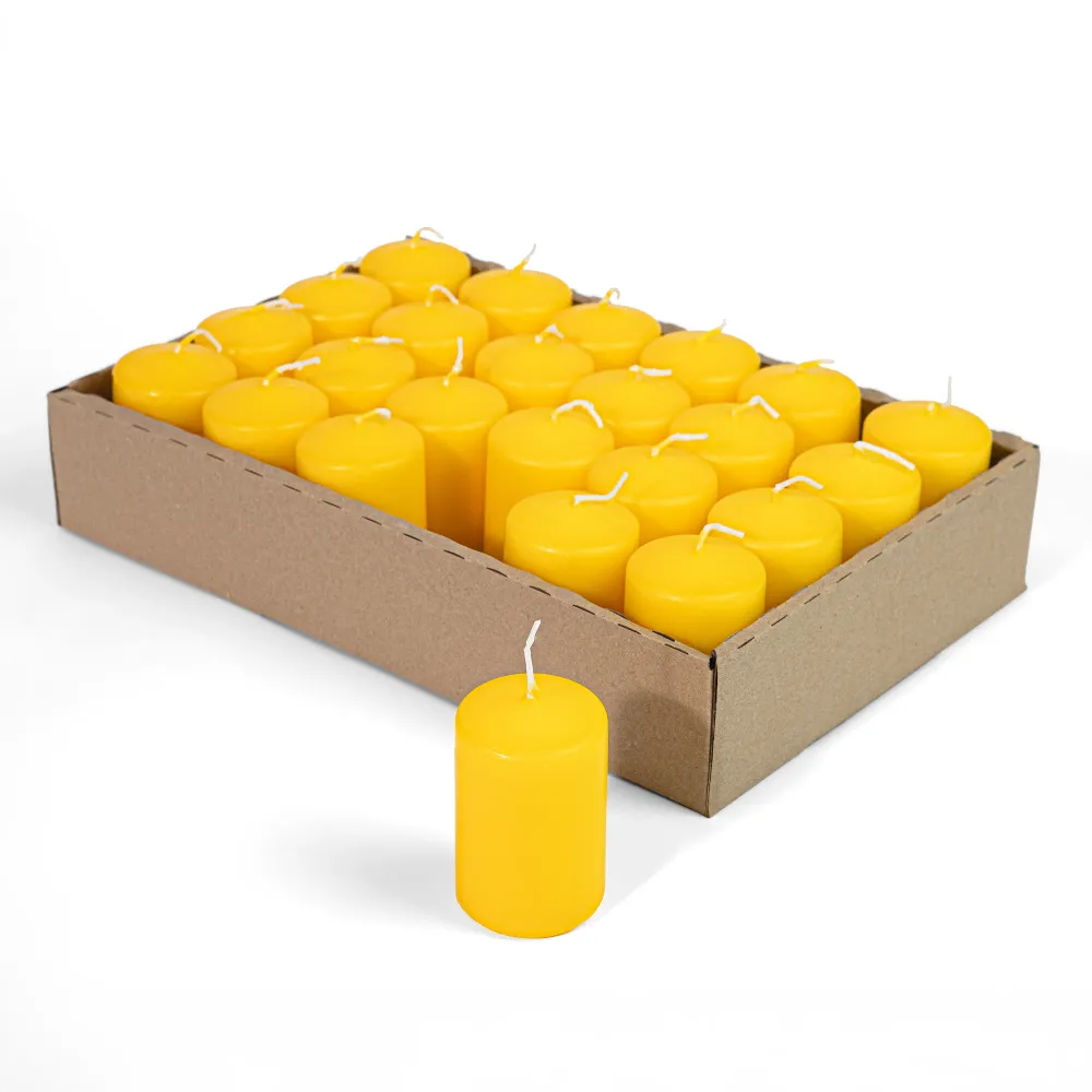 Candele Cilindriche Ø50 mm . h 80 mm. Gialle vassoio da 24 pezzi durata ±26 ore