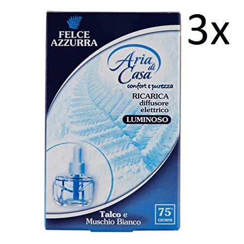 3 x Felce Azzurra aria casa Talco, bianco muschio ricarica diffusore elettrico